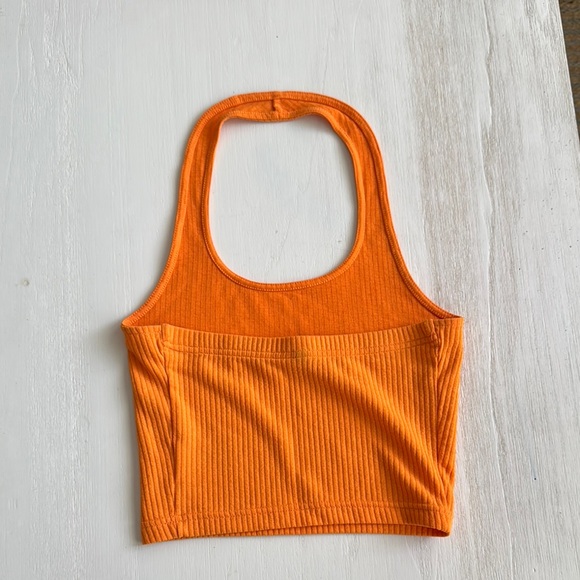 Divided Orange Ribbed Halter Top - Picture 2 of 3